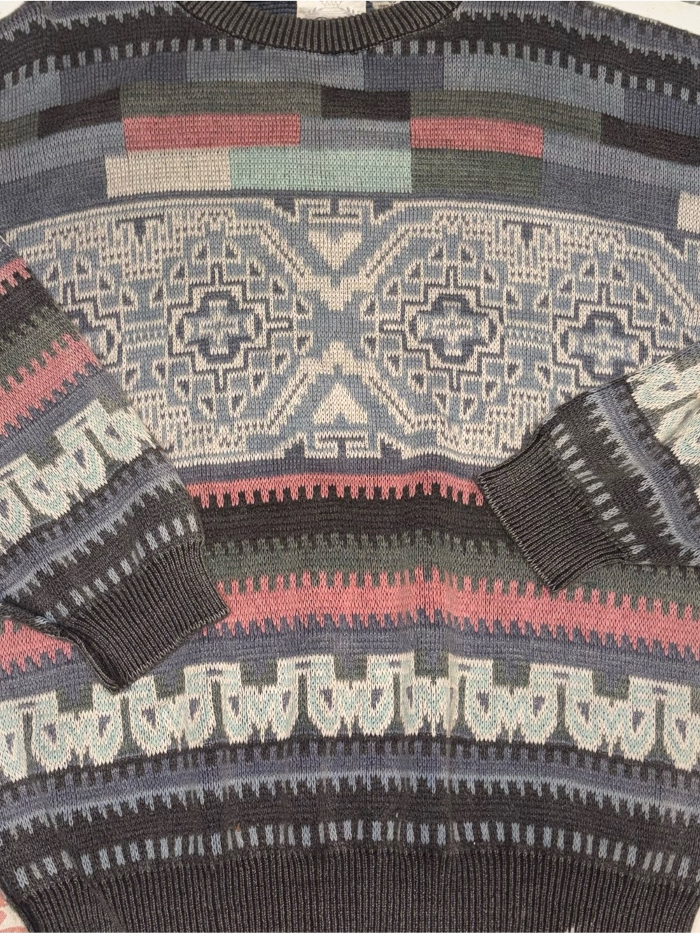Cosi vintage 1990s textured geometric knit sweater large cotton